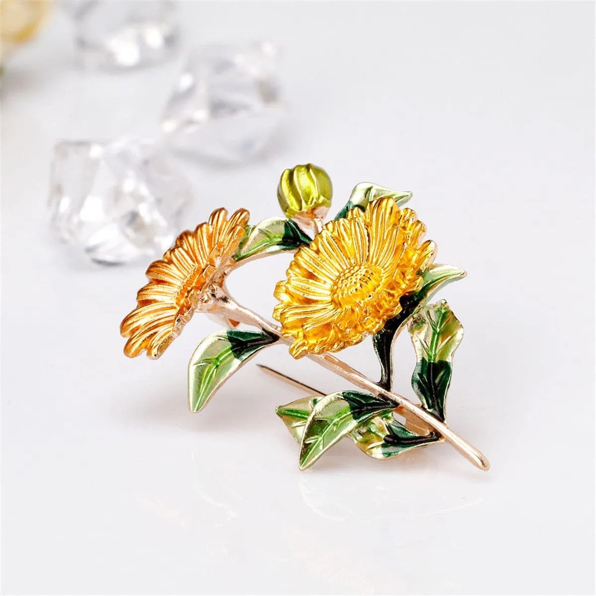 Yellow Enamel & 18K Gold-Plated Flower Brooch