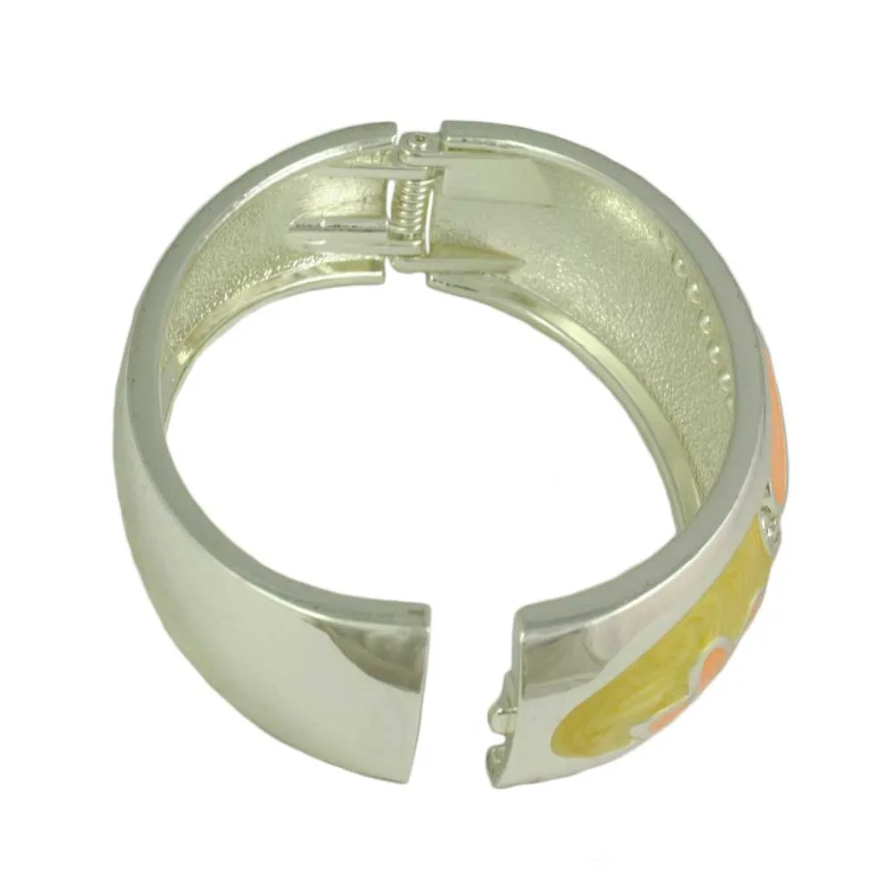 Yellow Enamel with Orange Flowers Hinged Bangle - BGR504