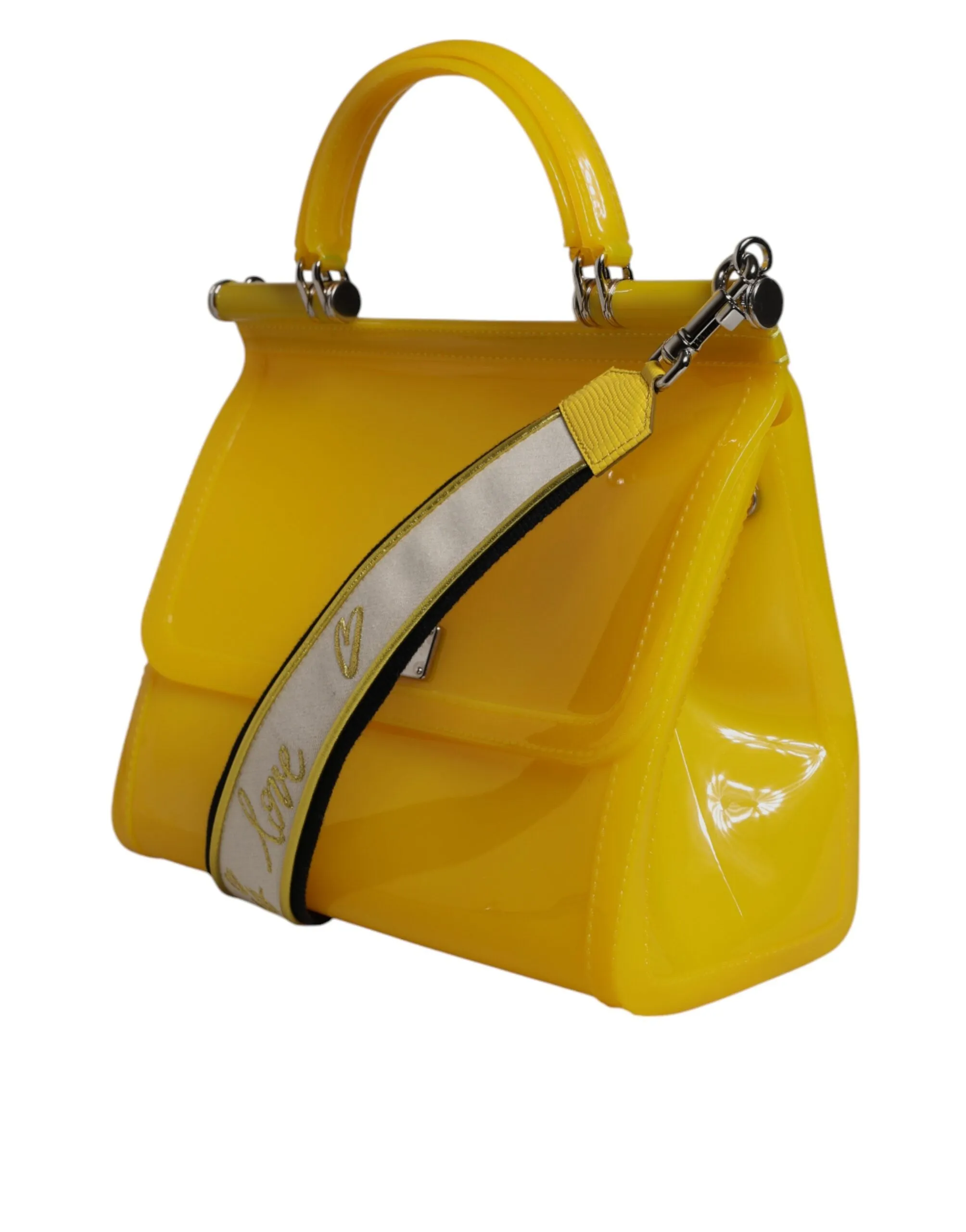Yellow PVC Cotton Satchel Shoulder Strap Bag