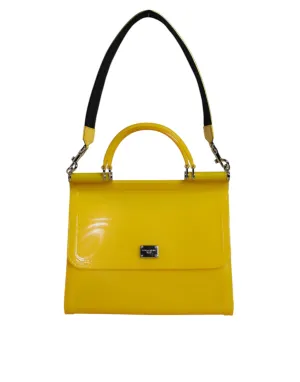 Yellow PVC Cotton Satchel Shoulder Strap Bag