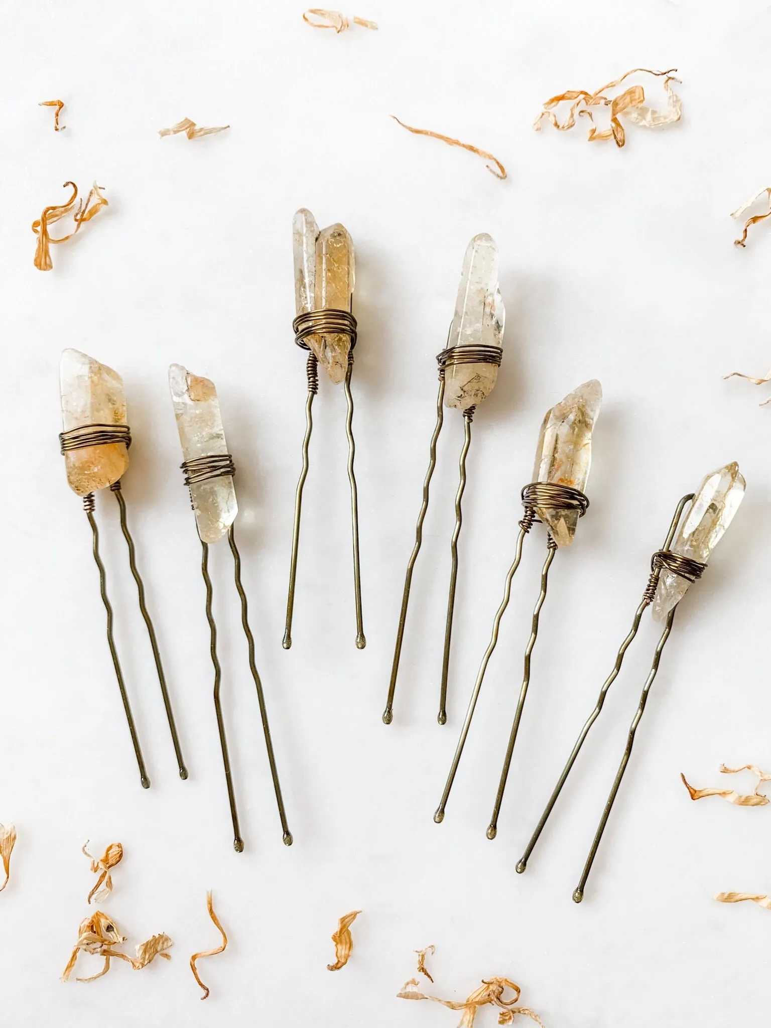 Yellow Quartz Hair Pin Set