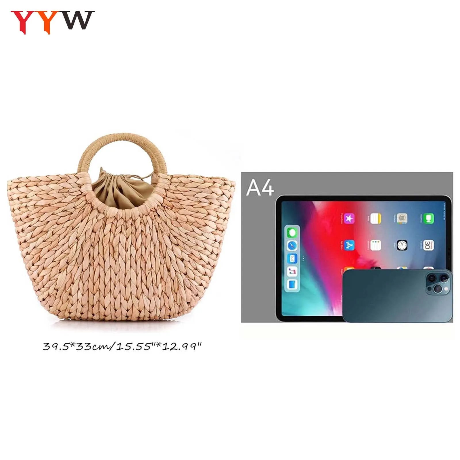 YYW Summer Straw woven Handbag, Beach Sea Straw Rattan Tote Bags