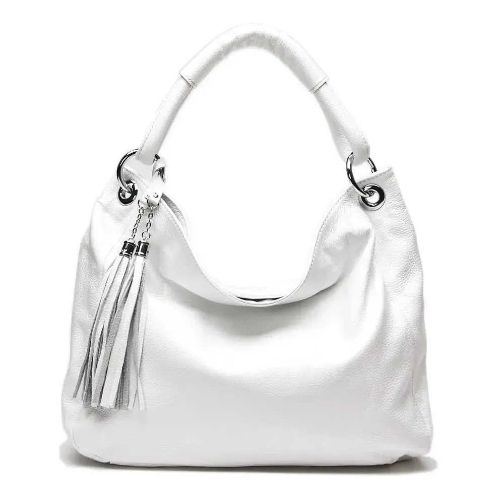 Zency 100% Soft Genuine Leather Tassel Women's Handbag Black White Ladies Shoulder Bags Messenger Satchel Crossbody Purse