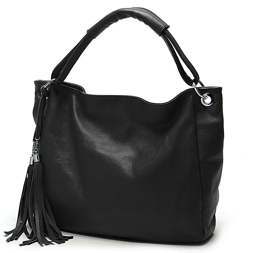 Zency 100% Soft Genuine Leather Tassel Women's Handbag Black White Ladies Shoulder Bags Messenger Satchel Crossbody Purse