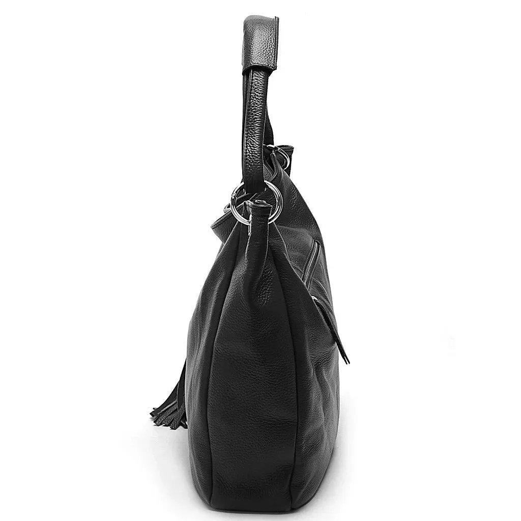 Zency 100% Soft Genuine Leather Tassel Women's Handbag Black White Ladies Shoulder Bags Messenger Satchel Crossbody Purse