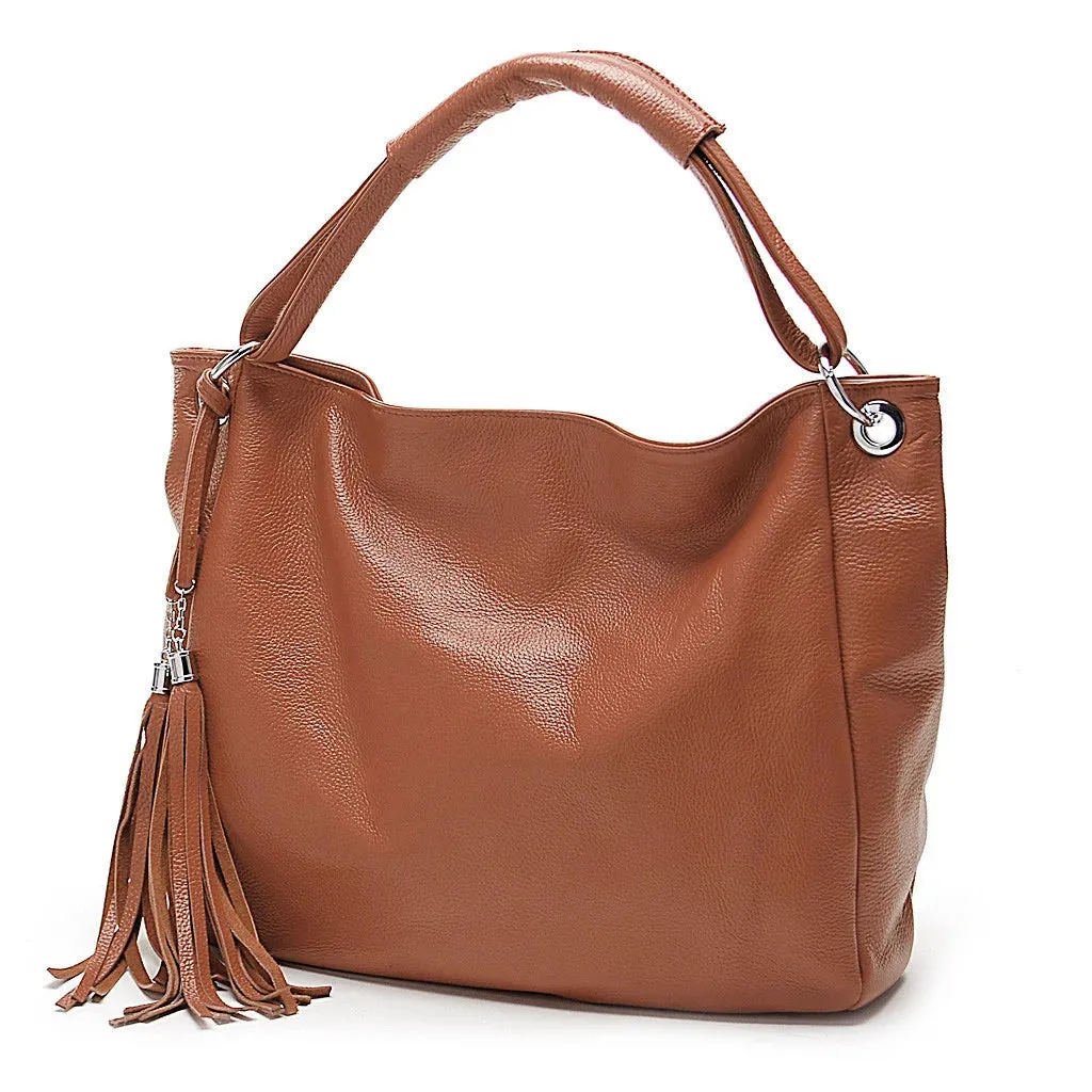 Zency 100% Soft Genuine Leather Tassel Women's Handbag Black White Ladies Shoulder Bags Messenger Satchel Crossbody Purse