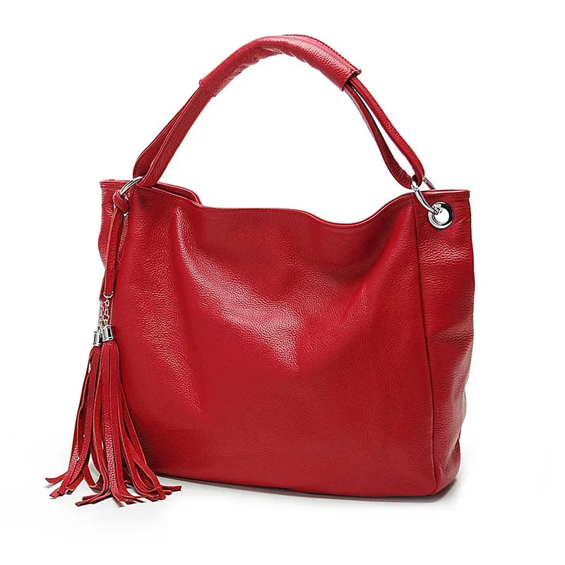 Zency 100% Soft Genuine Leather Tassel Women's Handbag Black White Ladies Shoulder Bags Messenger Satchel Crossbody Purse